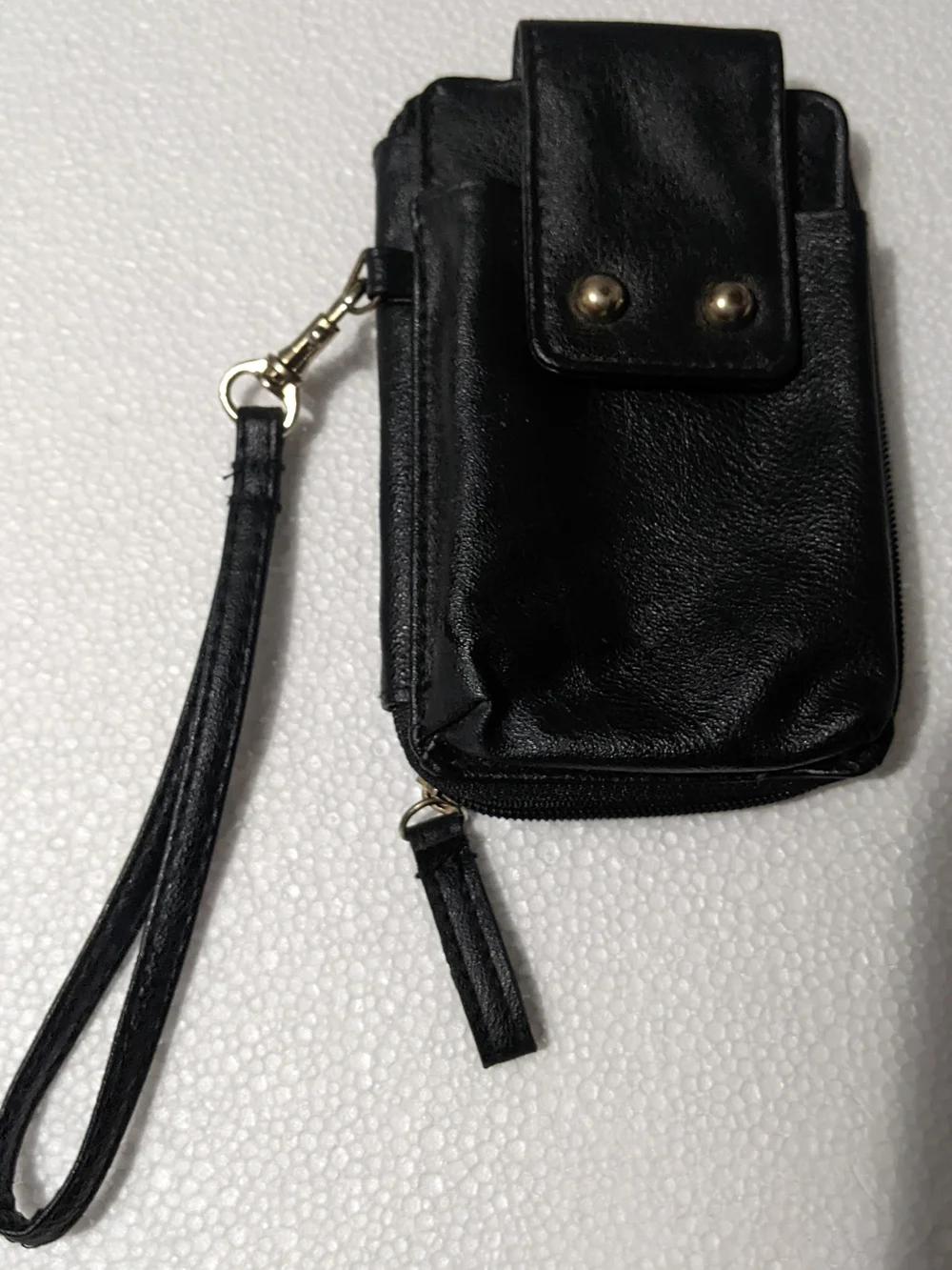 Black Leather Wristlet Phone Wallet - Unbranded